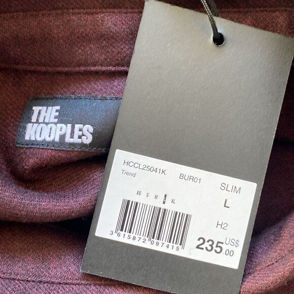 The Kooples Men’s Burgundy Wool Blend Slim Fit Button Down Shirt Classic Collar - Picture 3 of 6